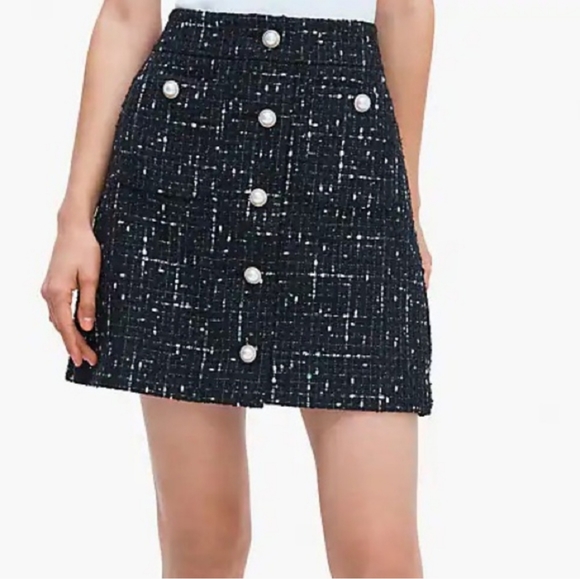 Kate Spade New York 6 Embellished Tweed Skirt Black Silver - Picture 2 of 14